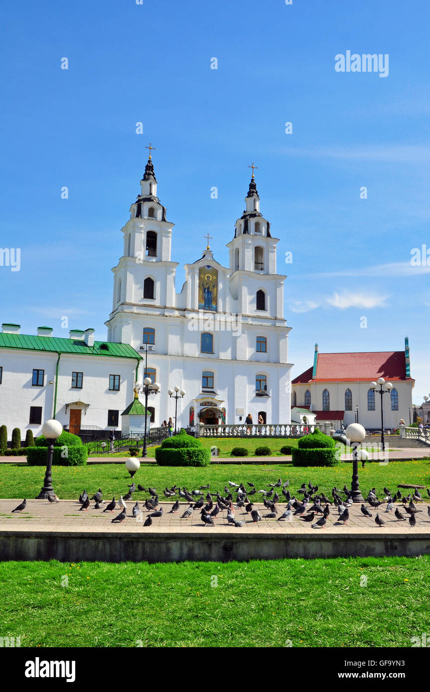 Minsk cathedral in Nyamiha square, Belarus. Stock Photo