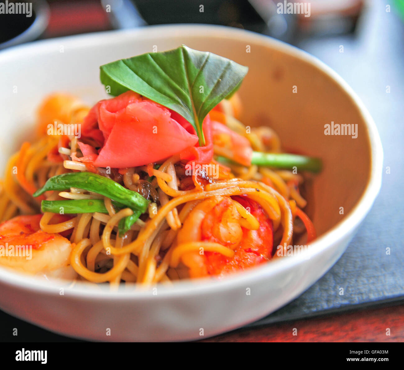 Noodle with shrimps and vegetables Stock Photo