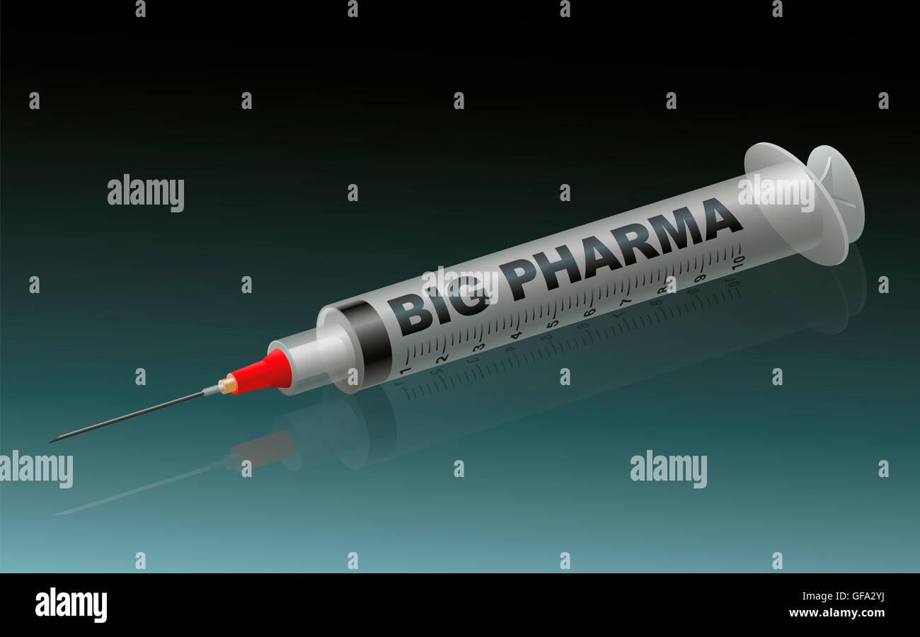 BIG PHARMA labeled syringe on green background Stock Photo Alamy