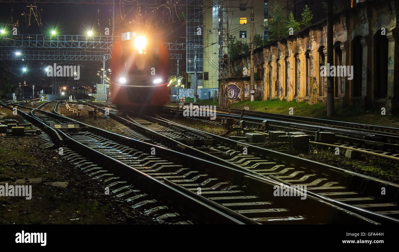 railroad train fast motion Stock Photo