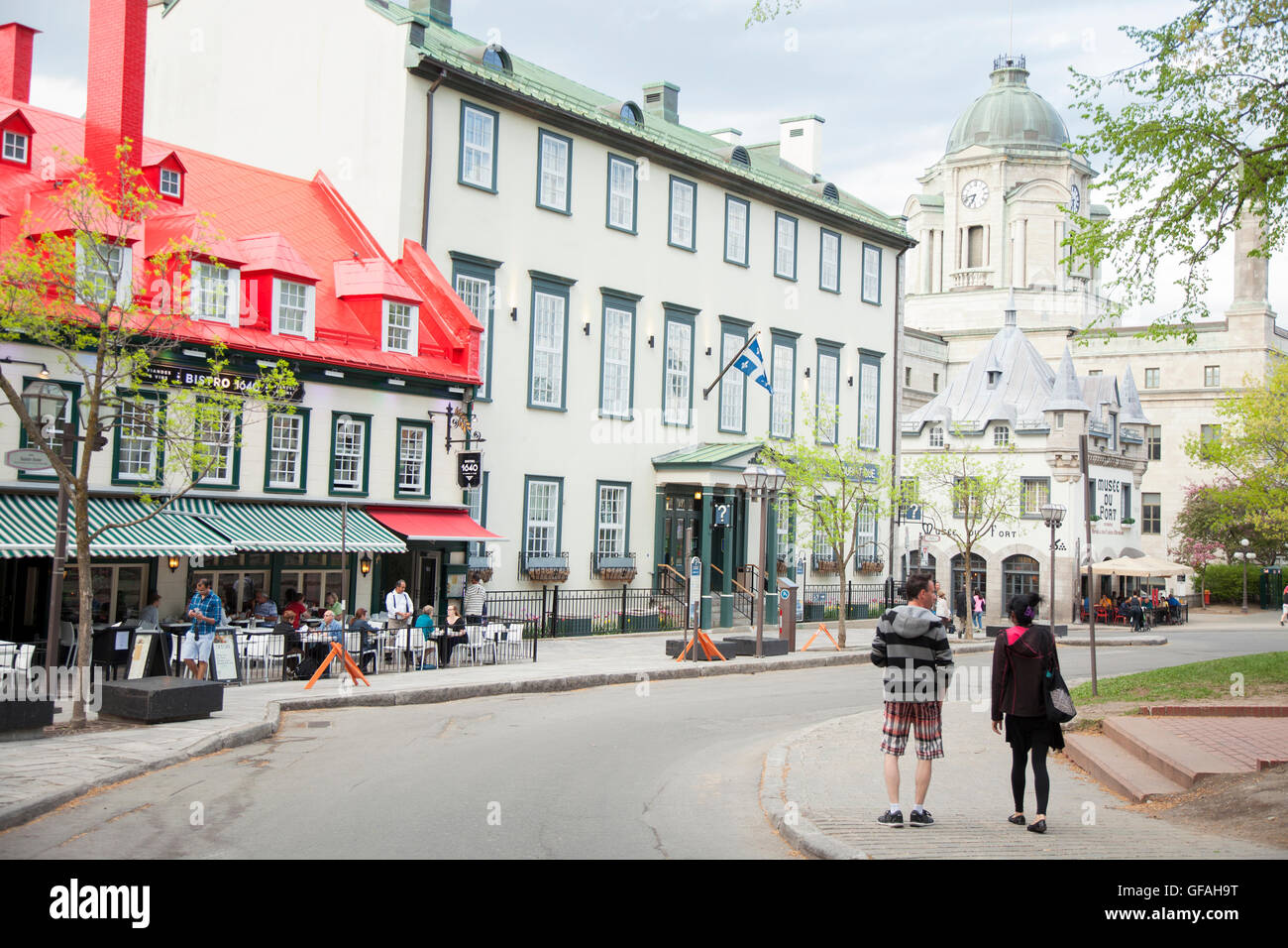 QUEBEC CITY - MAY 25, 2016: Auberge du Tresor hotel and Bistro 1640 located on historic Rue St. Anne in old Quebec City. Stock Photo