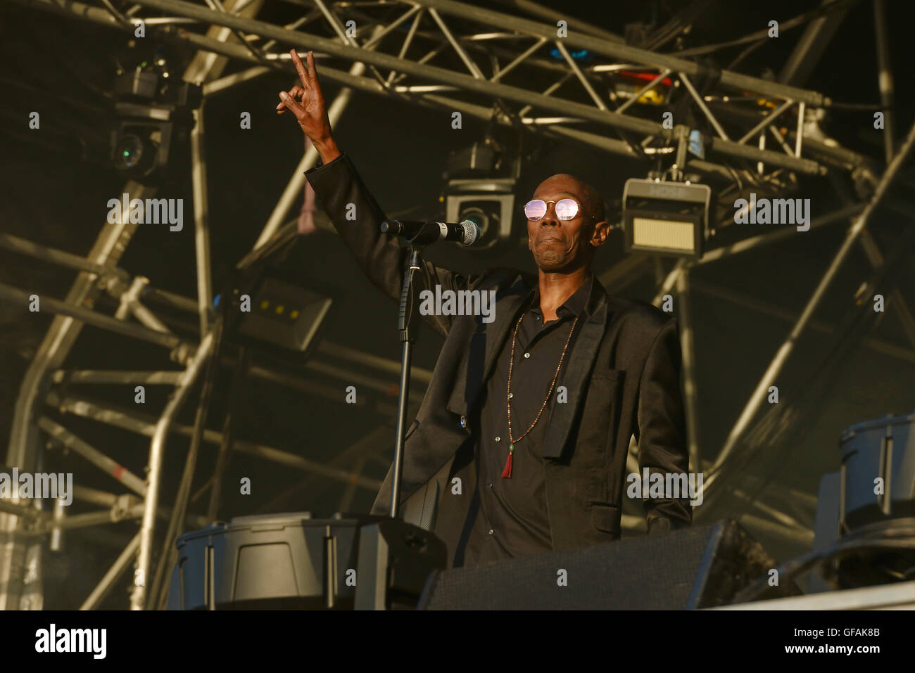 Carfest North, Bolesworth, Cheshire, UK. 29th July 2016. Faithless performing on the main stage. The event is the brainchild of Chris Evans and features 3 days of cars, music and entertainment with profits being donated to the charity Children in Need. Andrew Paterson/Alamy Live News Stock Photo