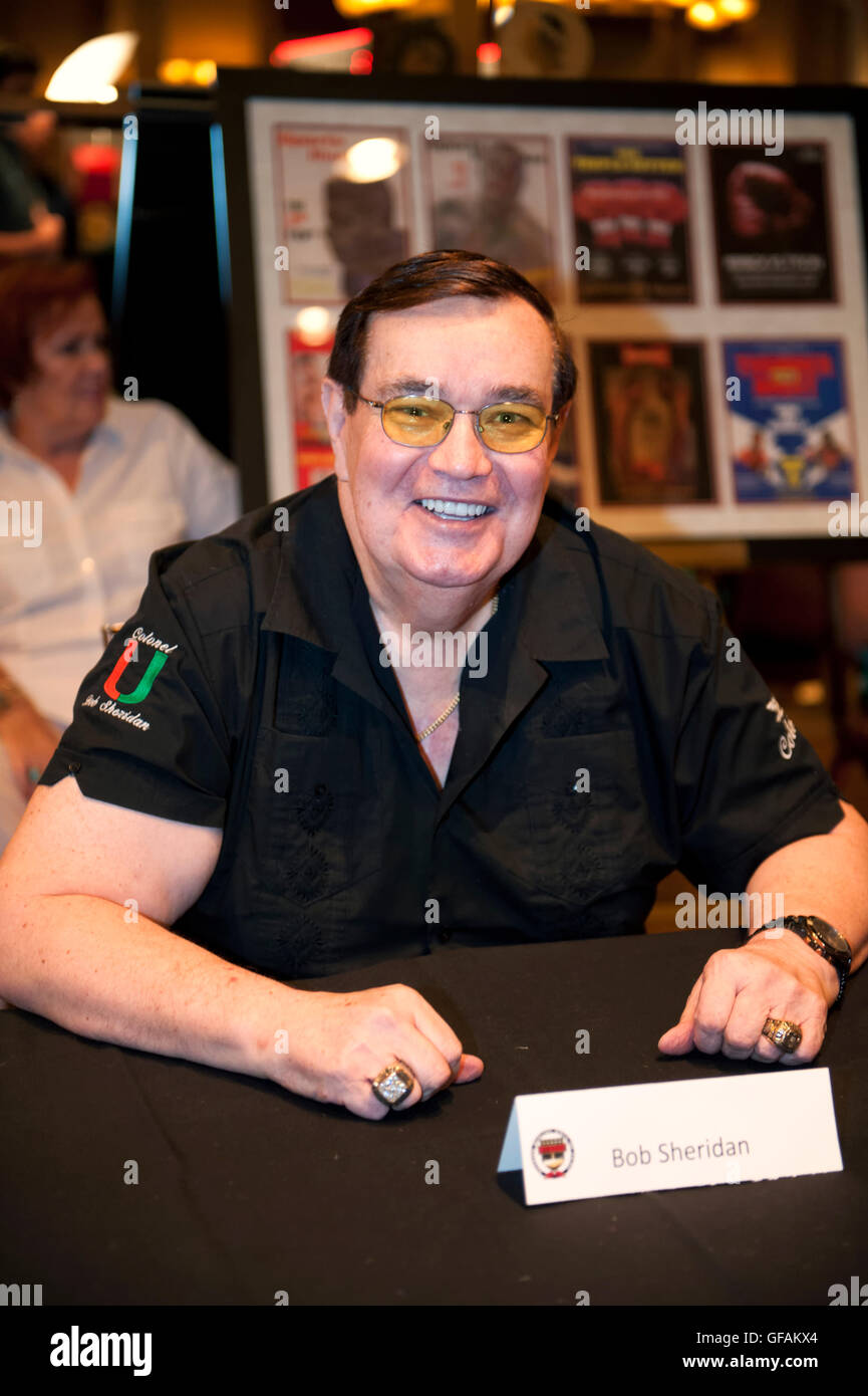 29, July 2016, Las Vegas Nevada, The NVBHOF held a Meet and Greet the day before the induction ceremony at Caesars Palace where fans could get pictures and autographs with their favorite boxers. ‘Colonel’ Bob Sheridan, boxing Hall of Fame broadcaster Stock Photo