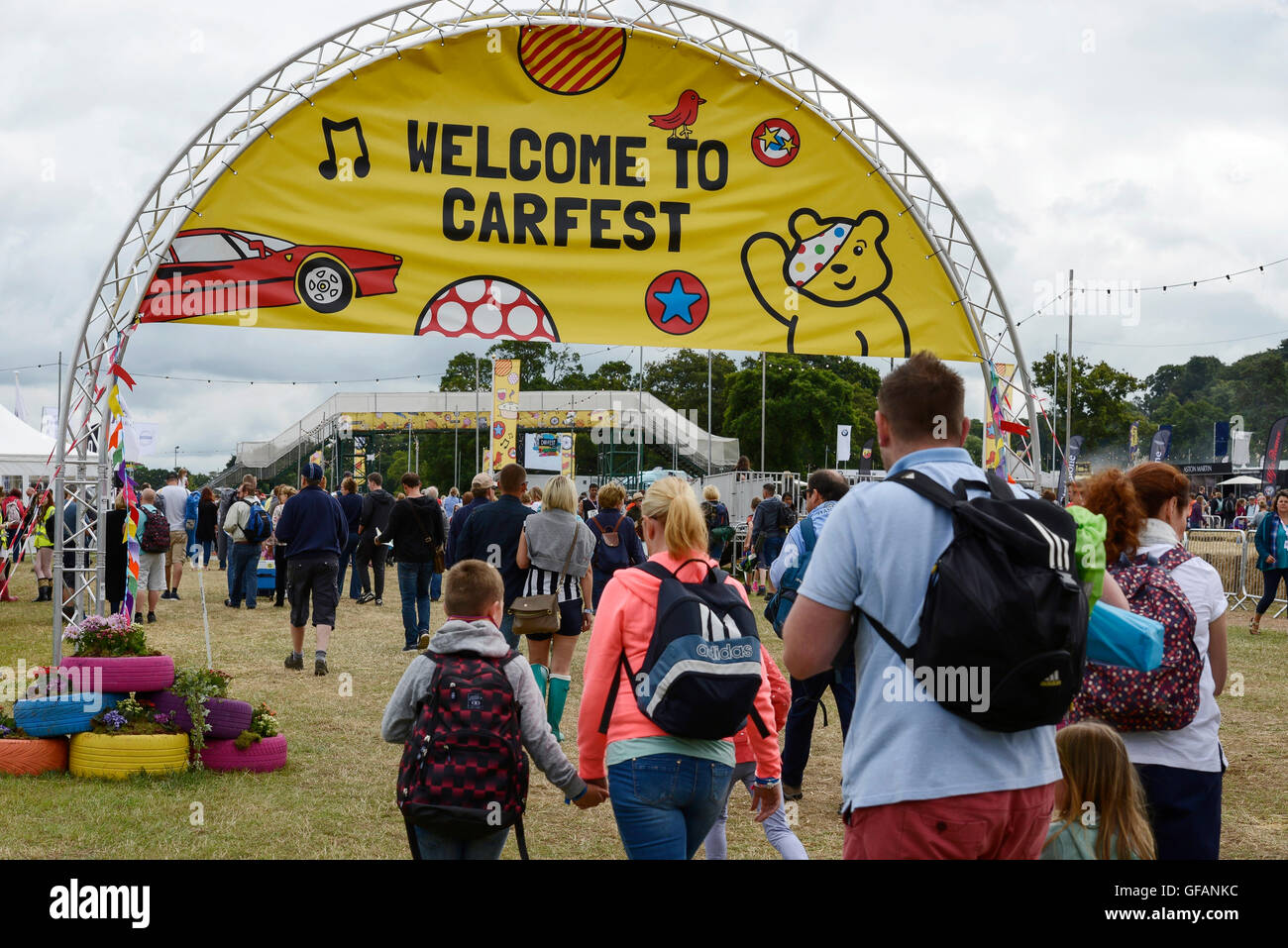 Carfest North, Bolesworth, Cheshire, UK. 30th July, 2016. People entering the main entrance. The event is the brainchild of Chris Evans and features 3 days of cars, music and entertainment with profits being donated to the charity Children in Need. Credit:  Andrew Paterson/Alamy Live News Stock Photo