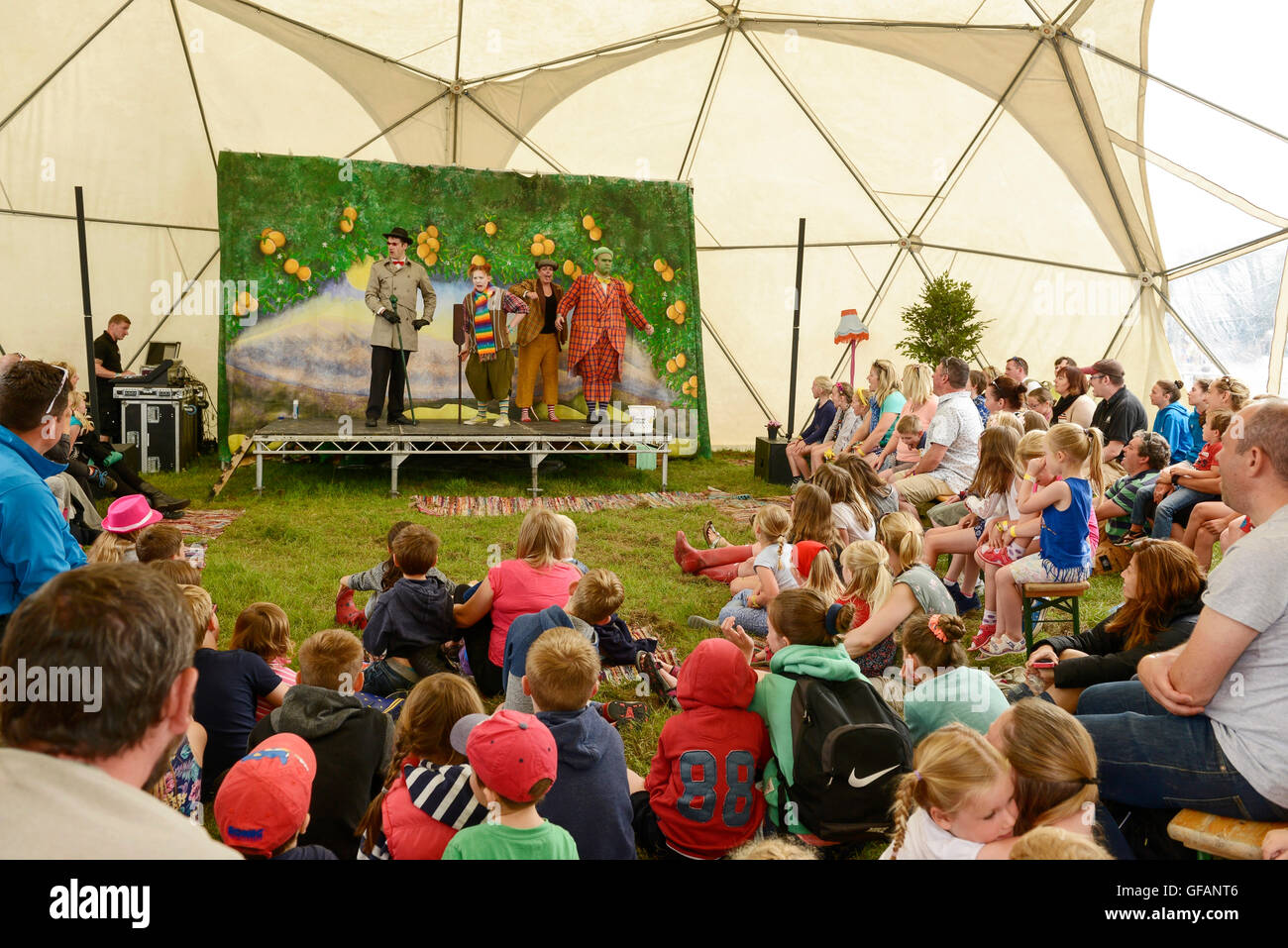 Carfest North, Bolesworth, Cheshire, UK. 30th July 2016. A play being performed in the Culture Club tent. The event is the brainchild of Chris Evans and features 3 days of cars, music and entertainment with profits being donated to the charity Children in Need. Andrew Paterson/Alamy Live News Stock Photo