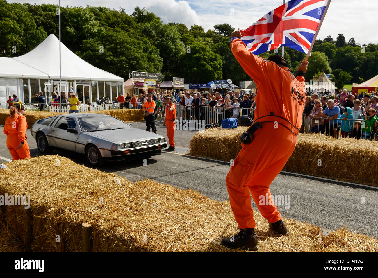 Carfest North, Bolesworth, Cheshire, UK. 30th July 2016. A Delorean at the start of the track sprint. The event is the brainchild of Chris Evans and features 3 days of cars, music and entertainment with profits being donated to the charity Children in Need. Andrew Paterson/Alamy Live News Stock Photo
