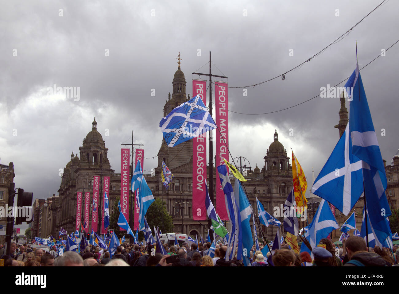 Glasgow, Scotland, UK. 30th July, 2016. Scottish independence march organised by the All Under One Banner group, set off from the Botanic Gardens and culminated in a rally in George Square Police estimate the crowd at three thousand and organisers say it is the largest ever. Credit:  Gerard Ferry/Alamy Live News Stock Photo