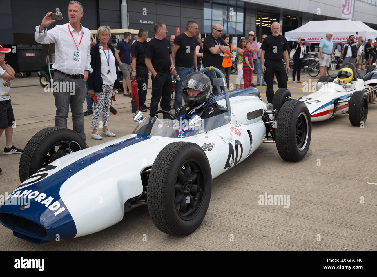 Silverstone,Towcester,UK,30th July 2016,Lining up on the grid for the Maserati Trophy for HGPCA pre 66 Grand Prix cars which takes place at Silverstone Classic 201 Credit: Keith Larby/Alamy Live News Stock Photo