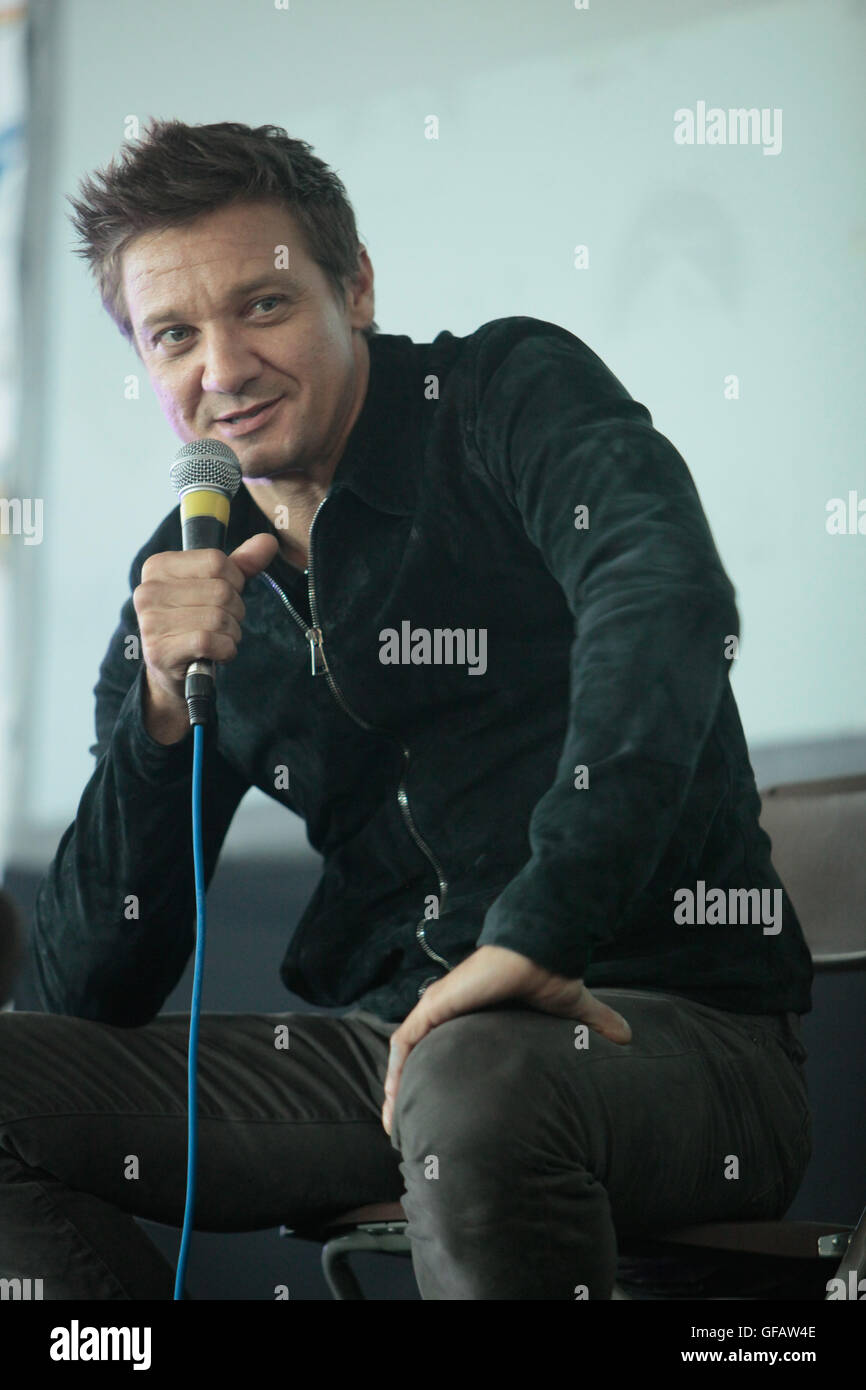 London UK 30 July 2016 American actor Jeremy Renner actor of many films  such as The Bourne legacy ,Missio Impossible Rogue Nation,American Hustle and my others  been interviewed and answering questions from his fans.@Paul Quiezada-Neiman/Alamy Live News Stock Photo