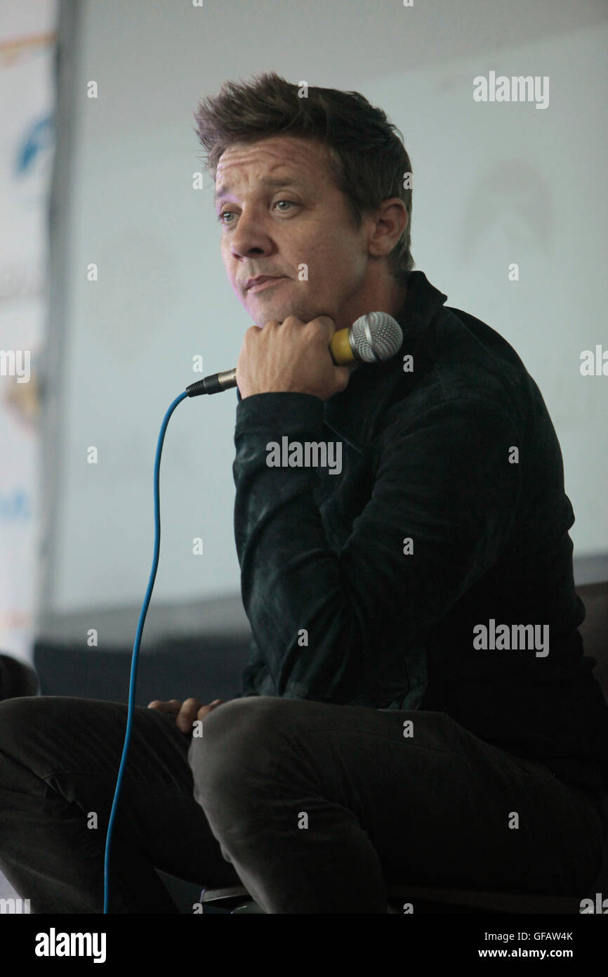 London UK 30 July 2016 American actor Jeremy Renner actor of many films  such as The Bourne legacy ,Missio Impossible Rogue Nation,American Hustle and my others  been interviewed and answering questions from his fans.@Paul Quiezada-Neiman/Alamy Live News Stock Photo