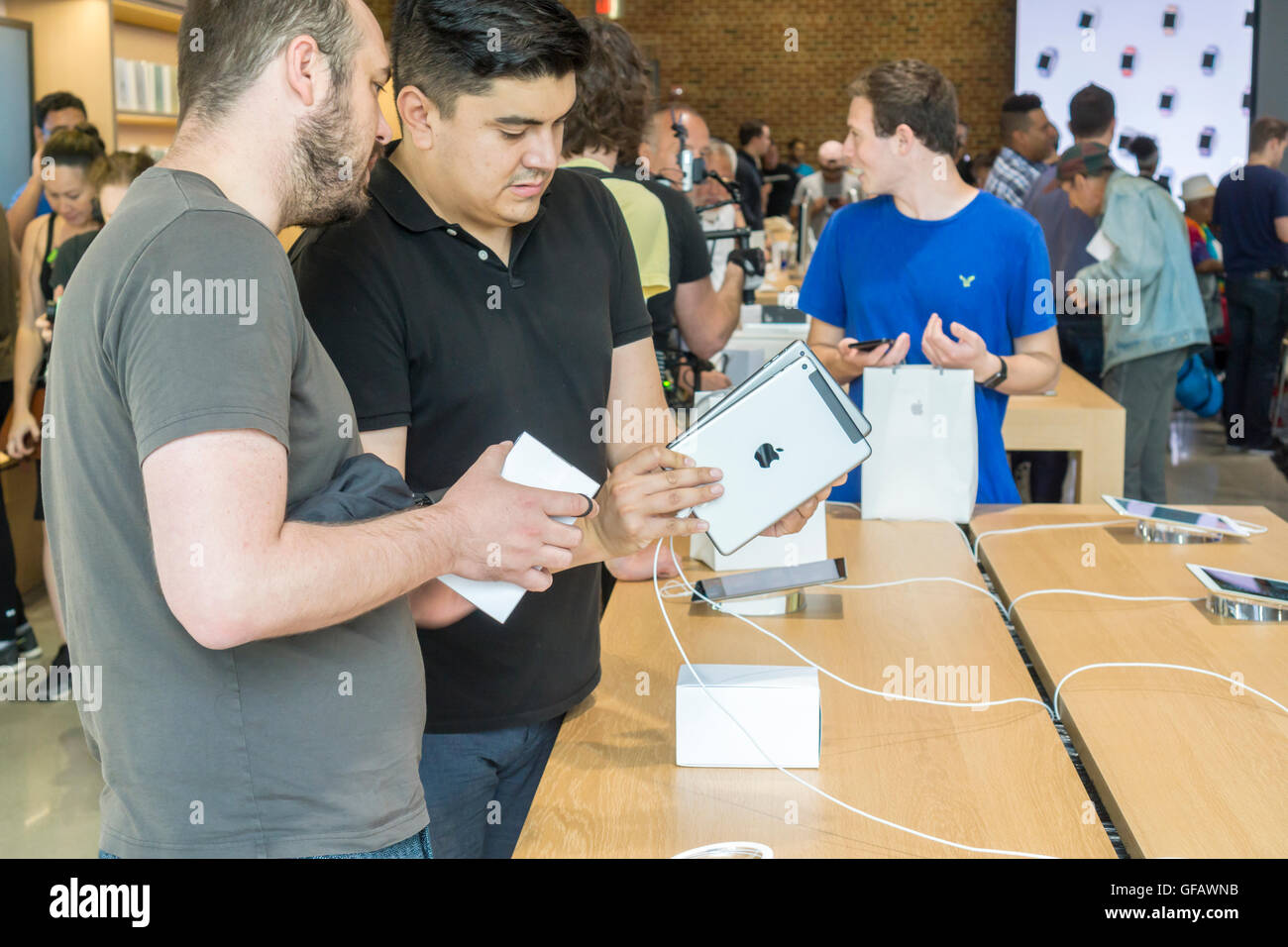Apple enthusiasts descend on Williamsburg, Brooklyn in New York for the