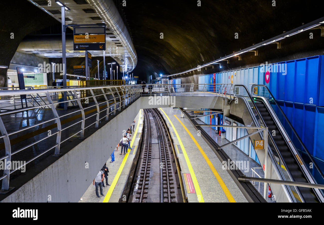 Inside a metro station in Rio de Janeiro, Brazil. The city is hosting the Olympic Games in 2016. Stock Photo