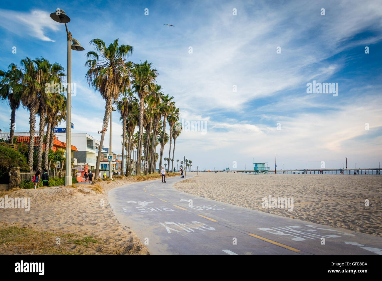 Bike path along the beach in Venice Beach, Los Angeles, California. Stock Photo