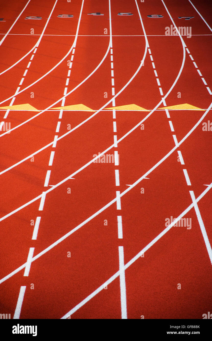 Close up of synthetic track surface at 2nd Annual Pennsylvania Distance Festival track & field meet Stock Photo
