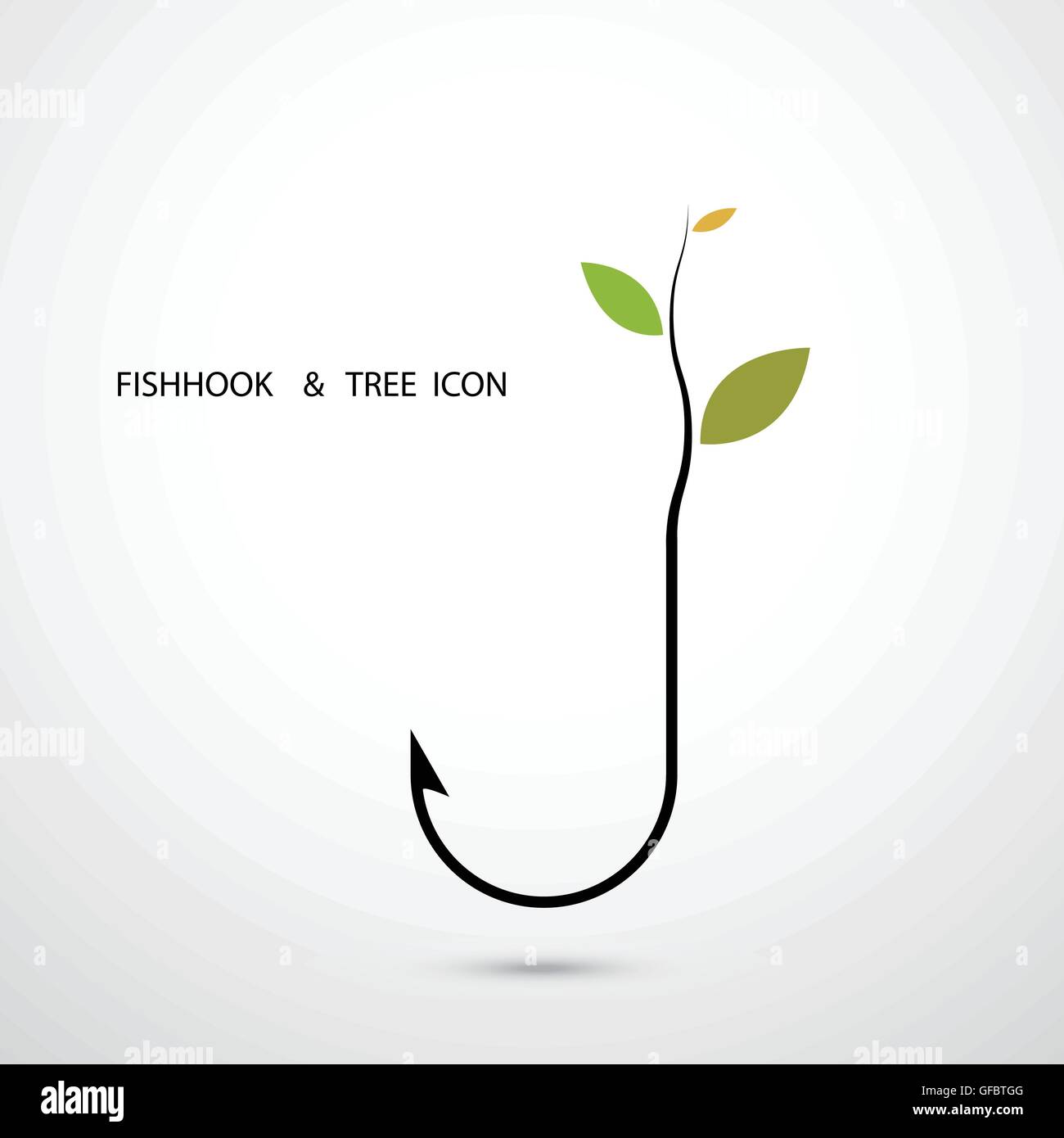 Fishhook Logo and Small Tree Icon.Plant Growing on Fishhook Icon.Green Eco Energy Concept.Fishhook Logo.Tree Logo.Green Logo. Stock Vector