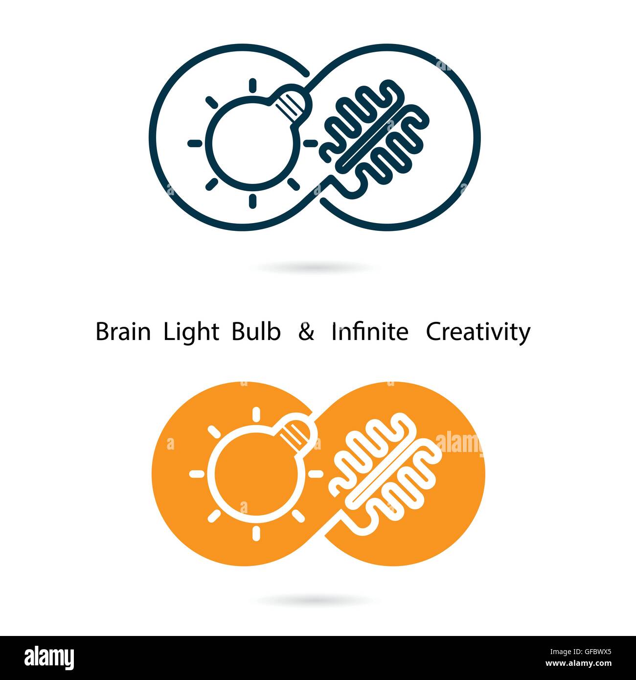 Brain and light bulb sign and infinite creativity logo elements design