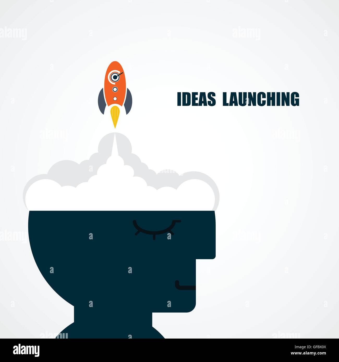Human head and rocket icon.Ideas and business launching icon.Business start up icon concept.Vector illustration Stock Vector