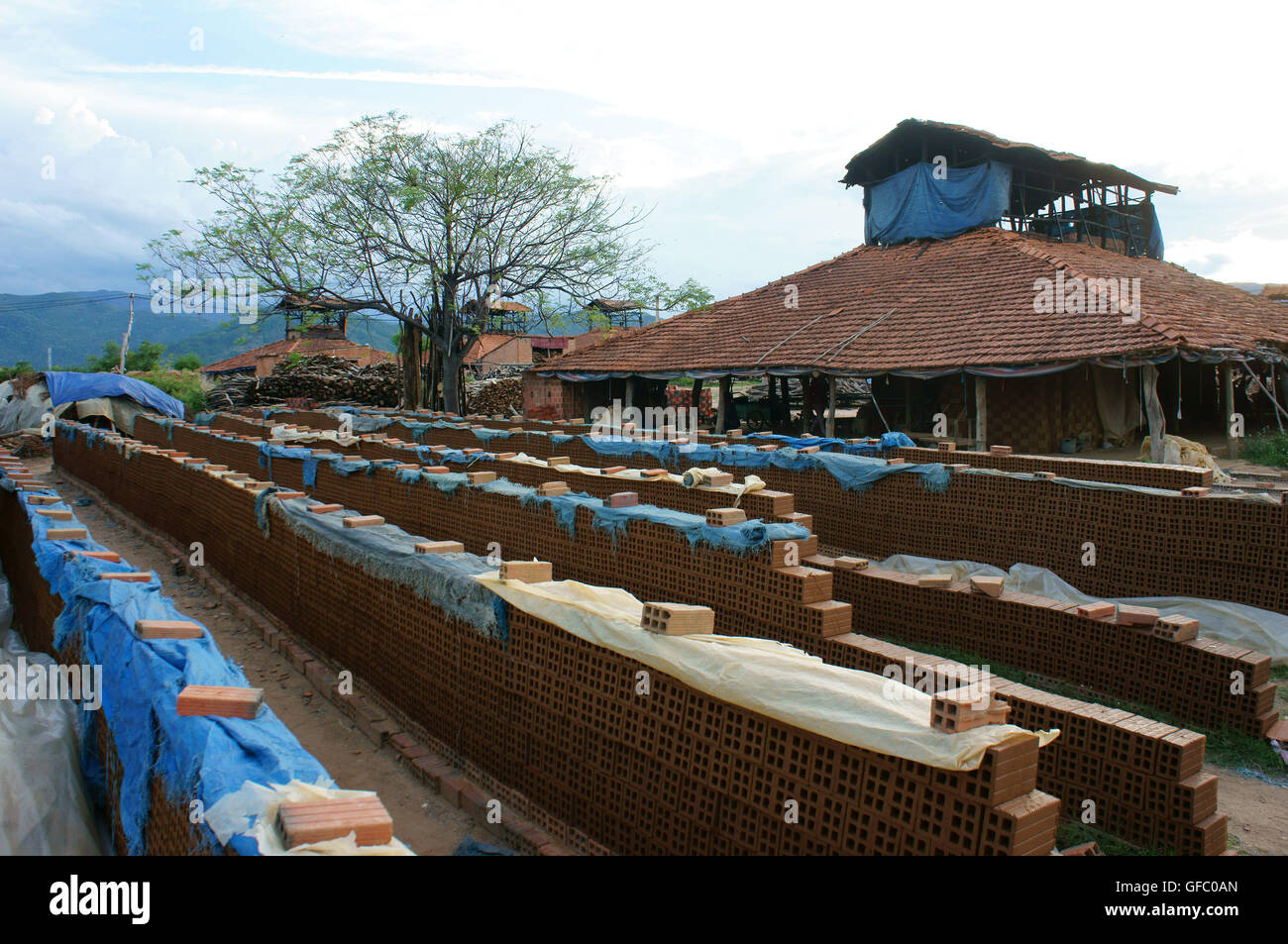BINH DINH, VIET NAM, Old brickwork at countryside Vietnamese, trade village to product brick, material for contruction, ecology problem, Vietnam Stock Photo