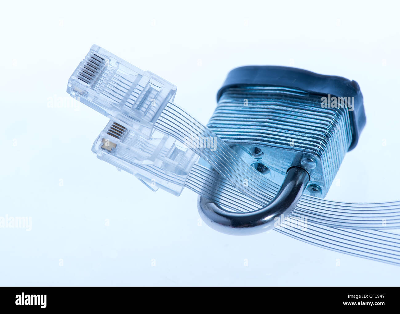 network and data protection concept with padlock and switch Stock Photo
