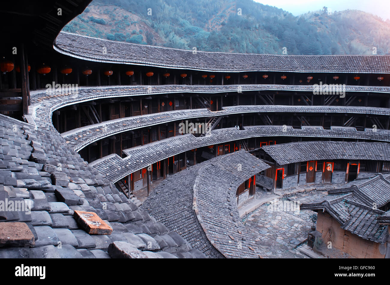 Hakka Roundhouse tulou walled village located in Fujian, China Stock ...