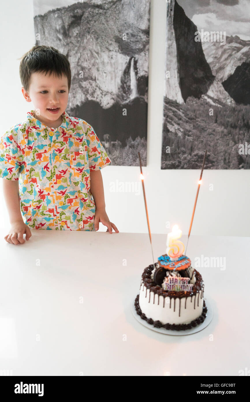 Five years old birthday cake Stock Photo