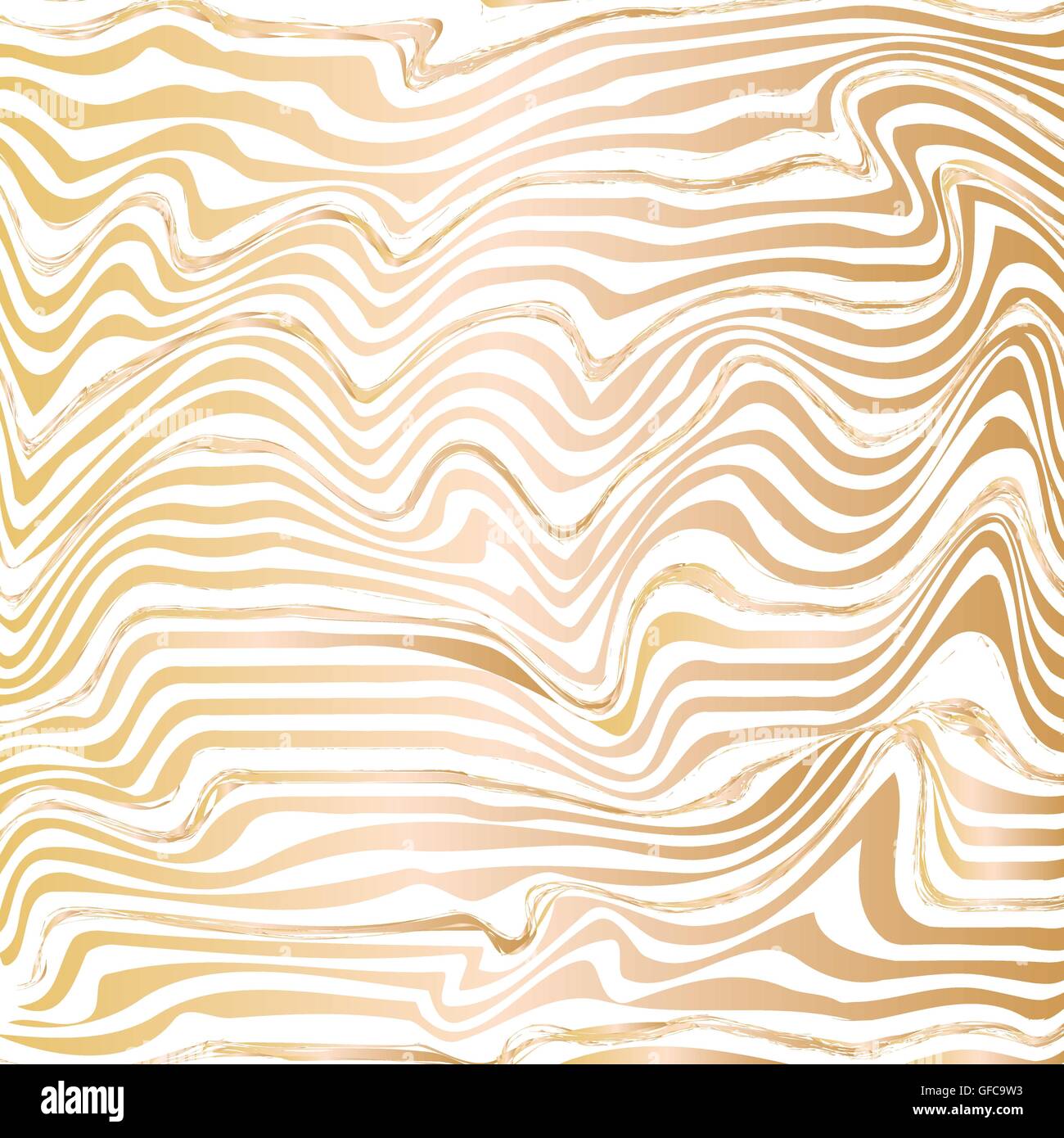 Golden abstract wave line ink texture. Hand drawn marbling illustration technique. Stock Vector