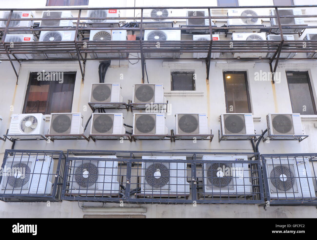 Air conditioning units installed to a building in Kuala Lumpur Malaysia. Stock Photo