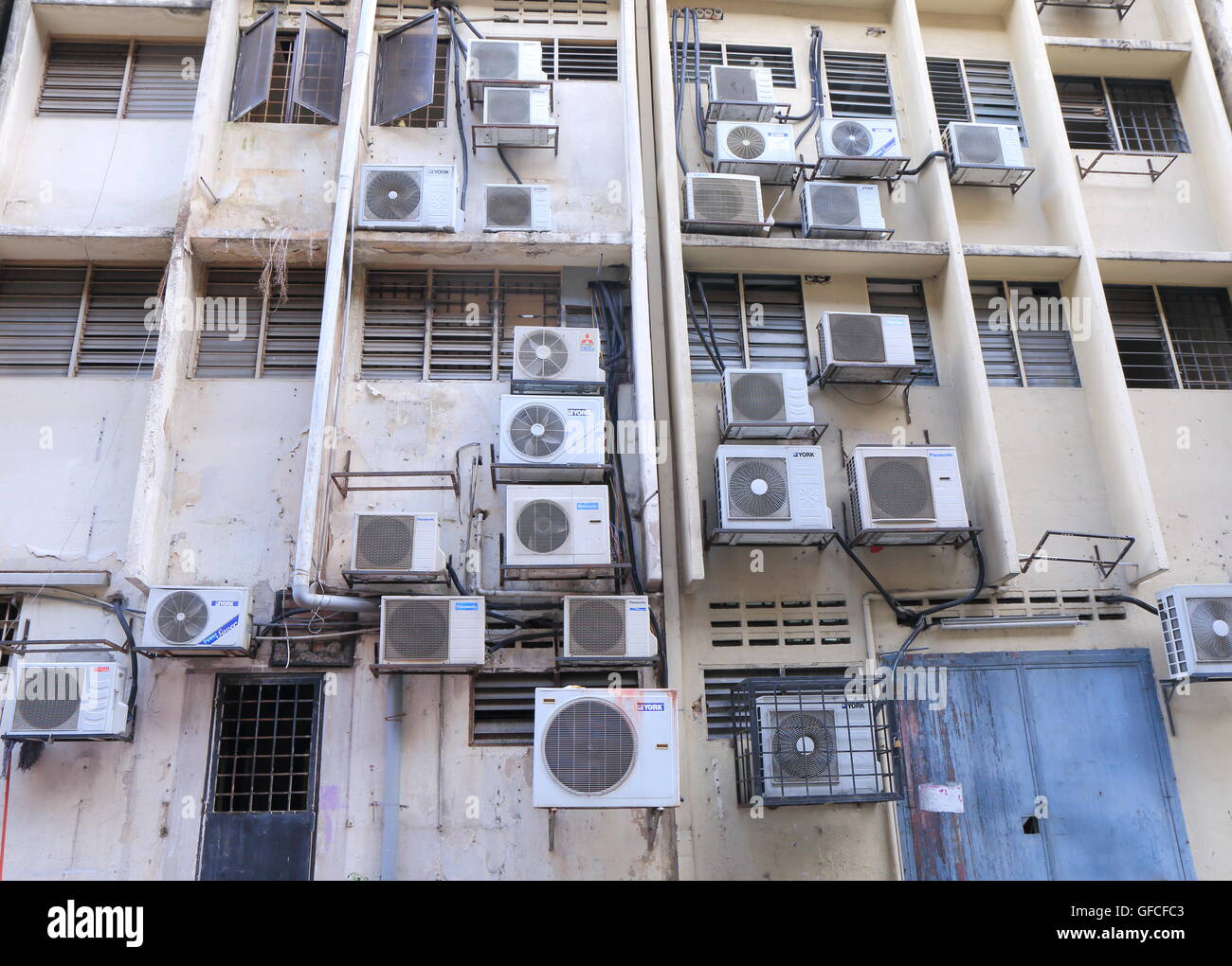 Air conditioning units installed to a building in Kuala Lumpur Malaysia. Stock Photo