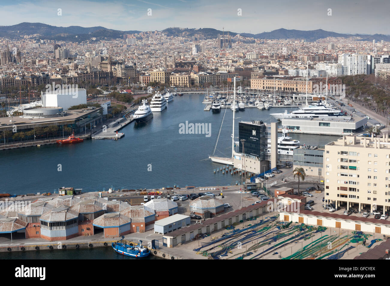 Aerial view barcelona docks hi-res stock photography and images - Alamy