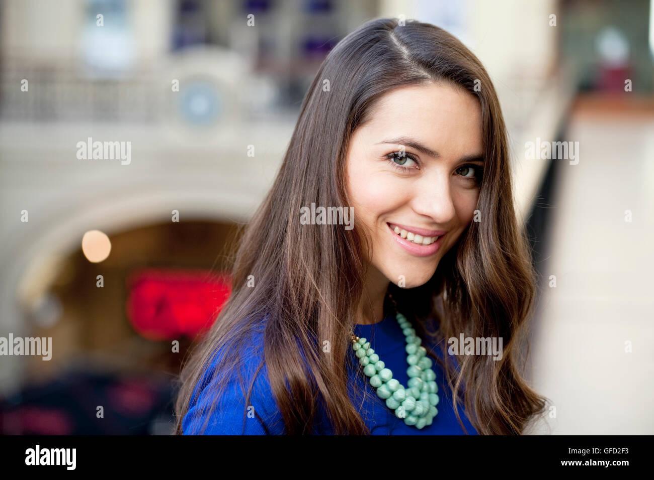 Portrait of beautiful woman indoor Stock Photo - Alamy