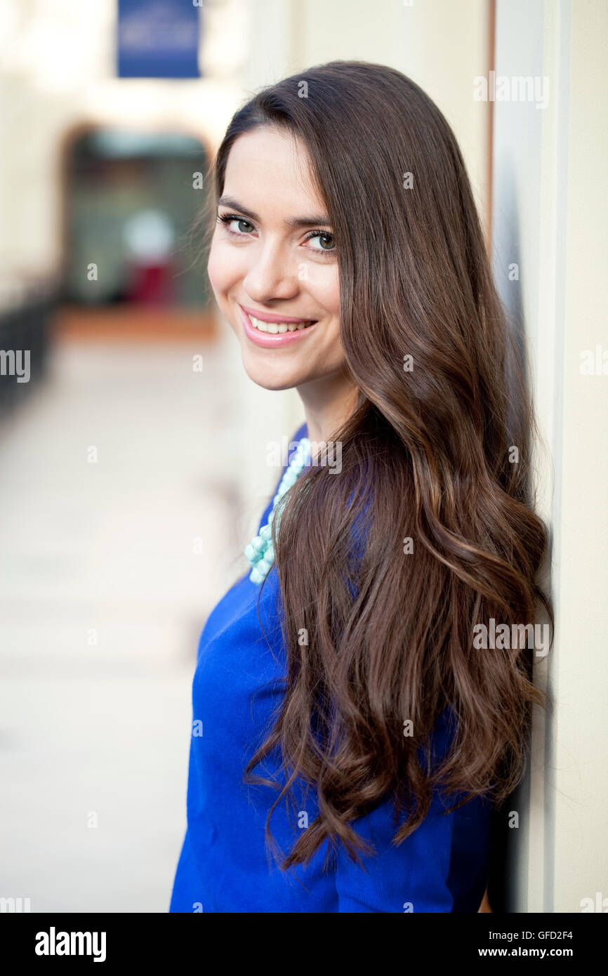 Portrait of beautiful woman indoor Stock Photo - Alamy