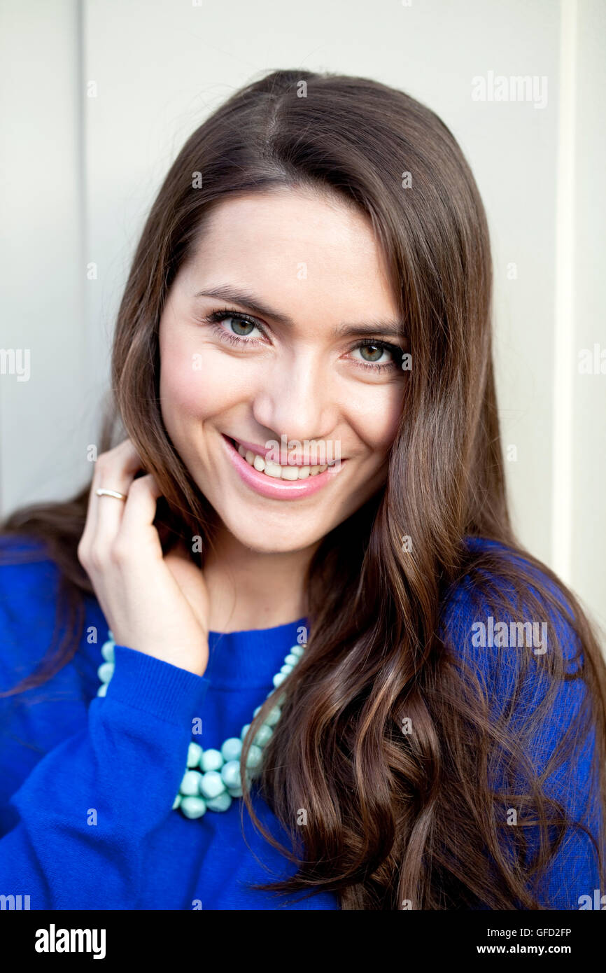 Portrait of beautiful woman indoor Stock Photo - Alamy