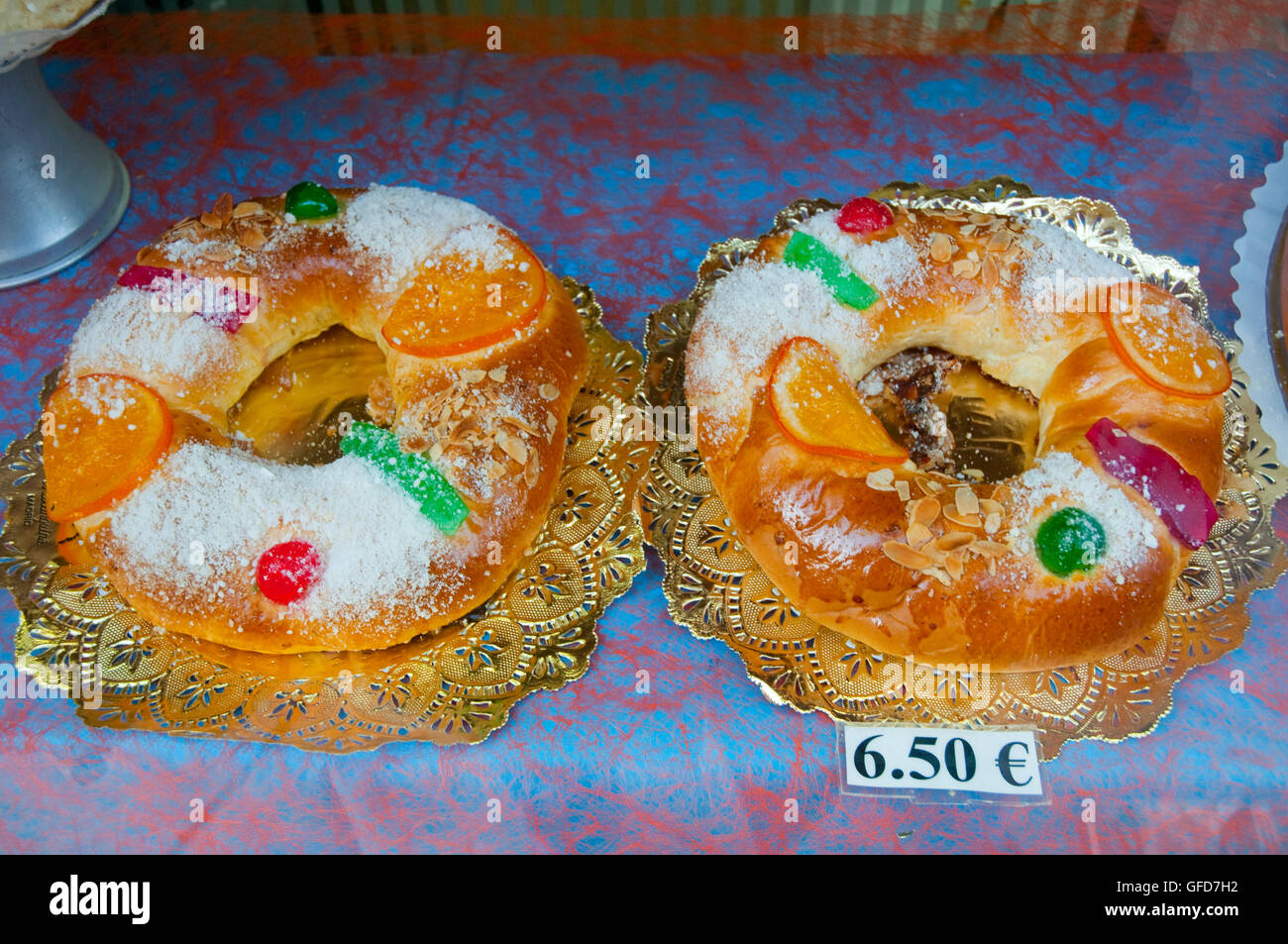 Roscones de Reyes, typical Spanish Christmas cake. Spain. Stock Photo