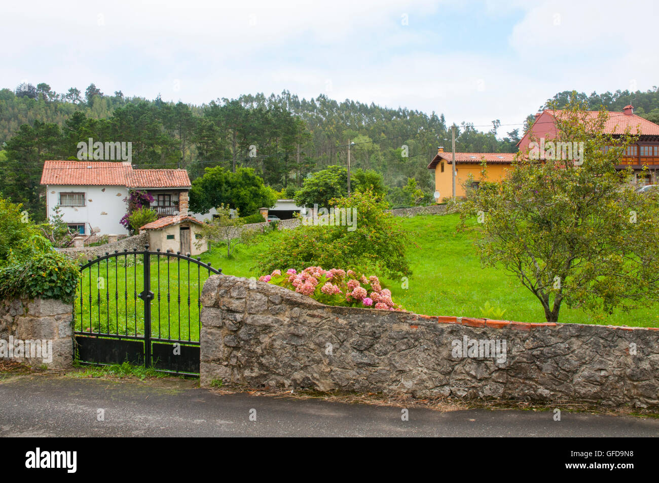 Houses in the countryside. La Franca, Asturias, Spain. Stock Photo