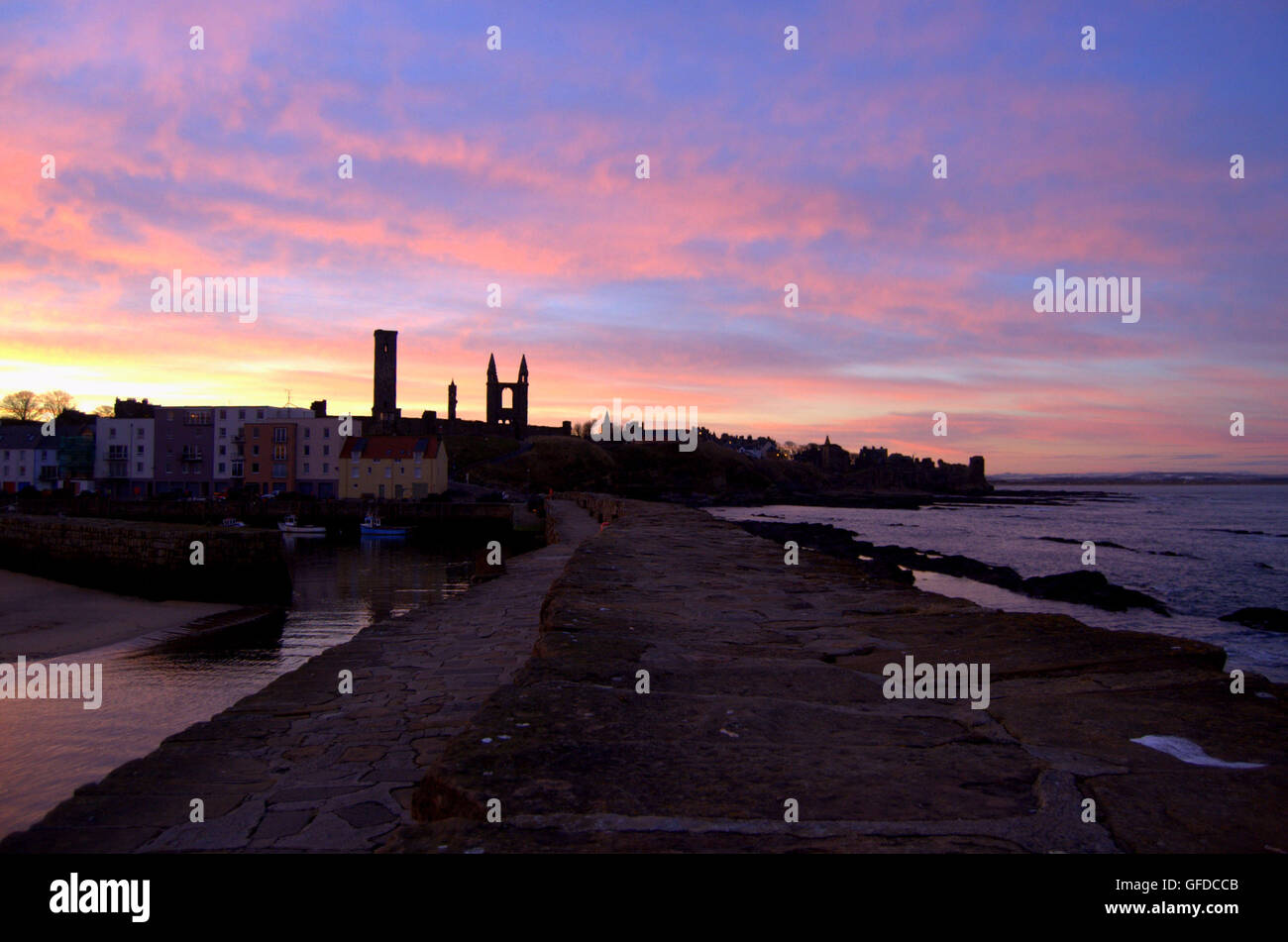 St Andrews from the pier at dusk, St Andrews, Fife, Scotland Stock Photo