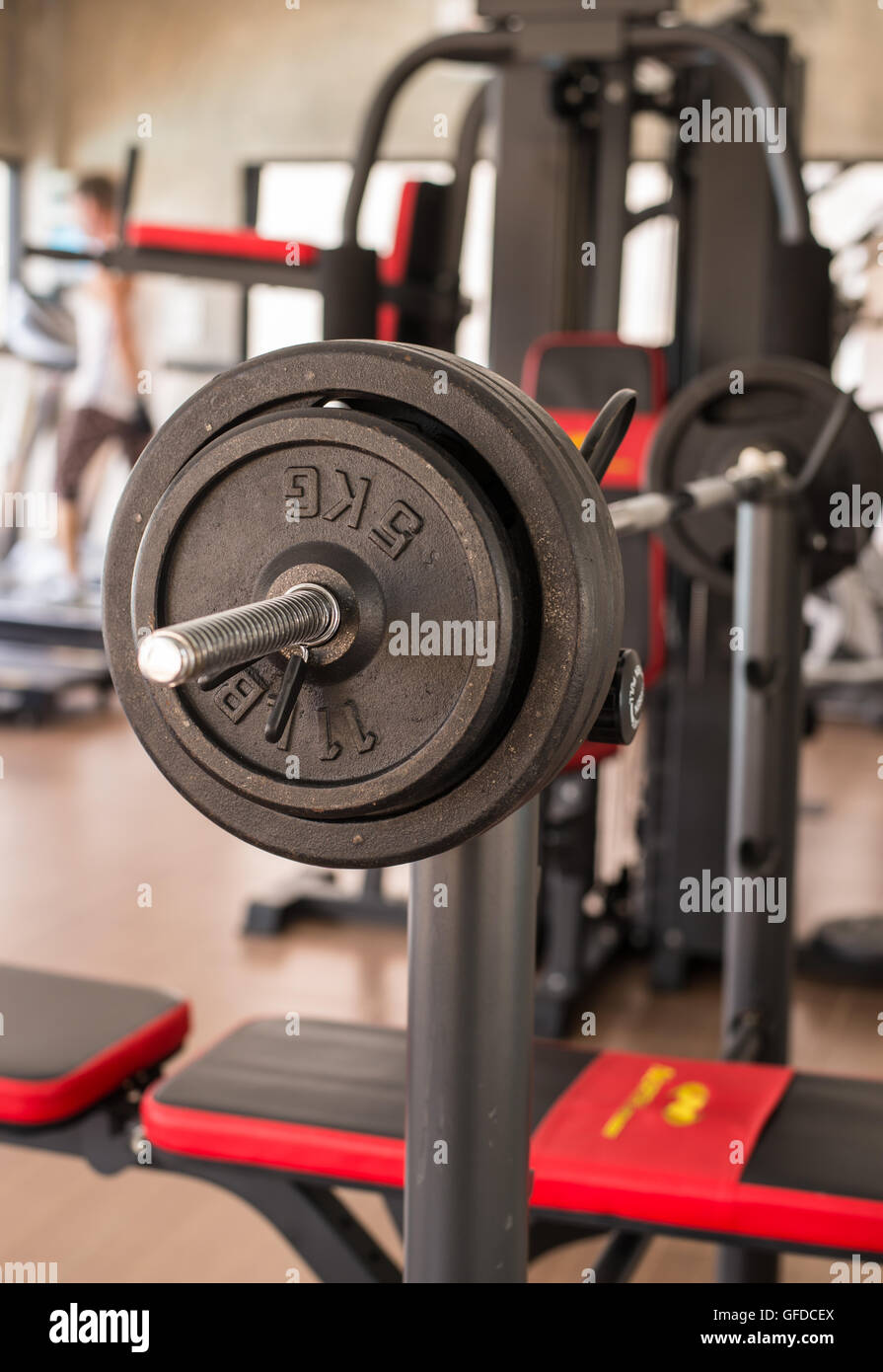 weight training equipment at the gym room Stock Photo Alamy