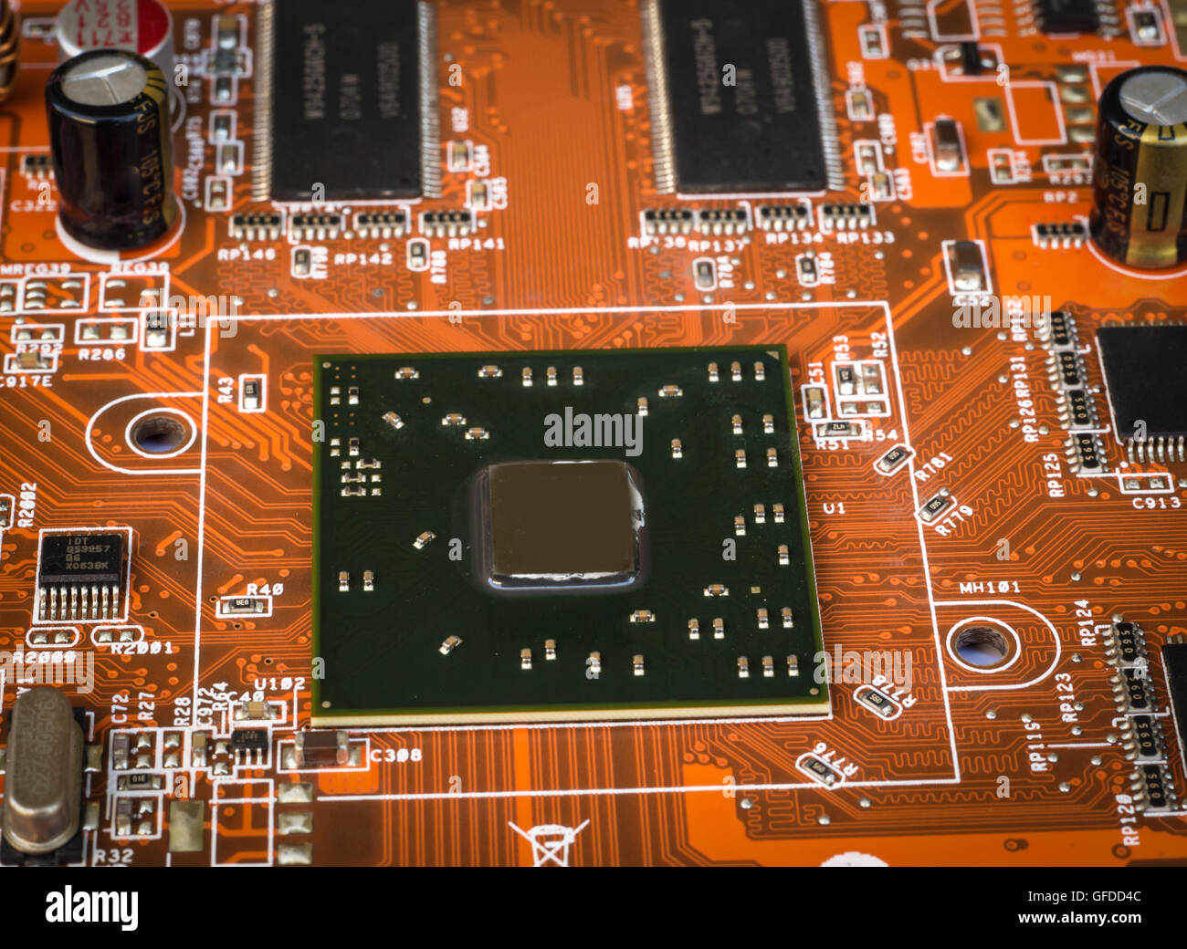 Detail of an electronic circuit on computer graphic card Stock Photo ...