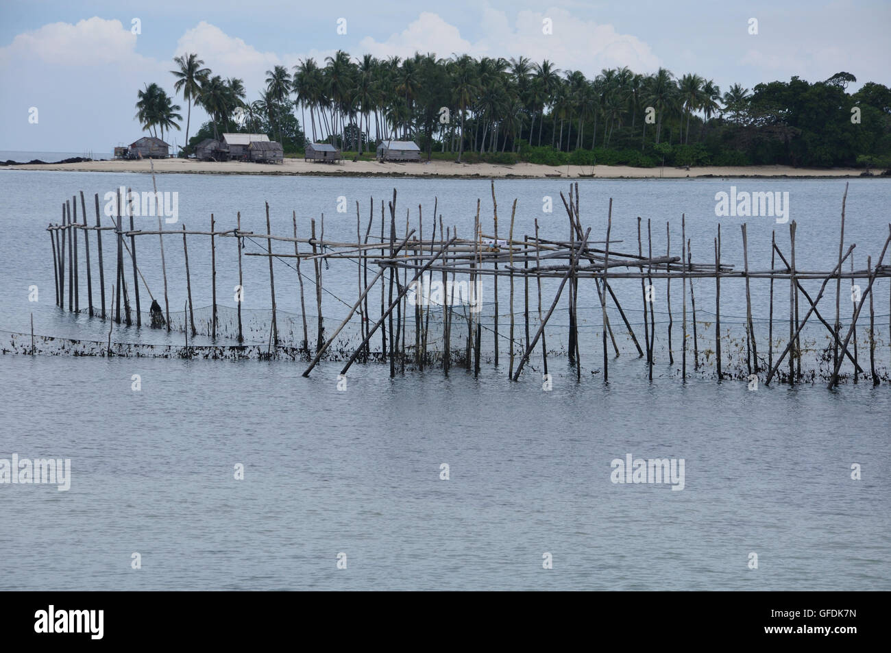 Wooden Fish Trap in Indonesia Stock Photo