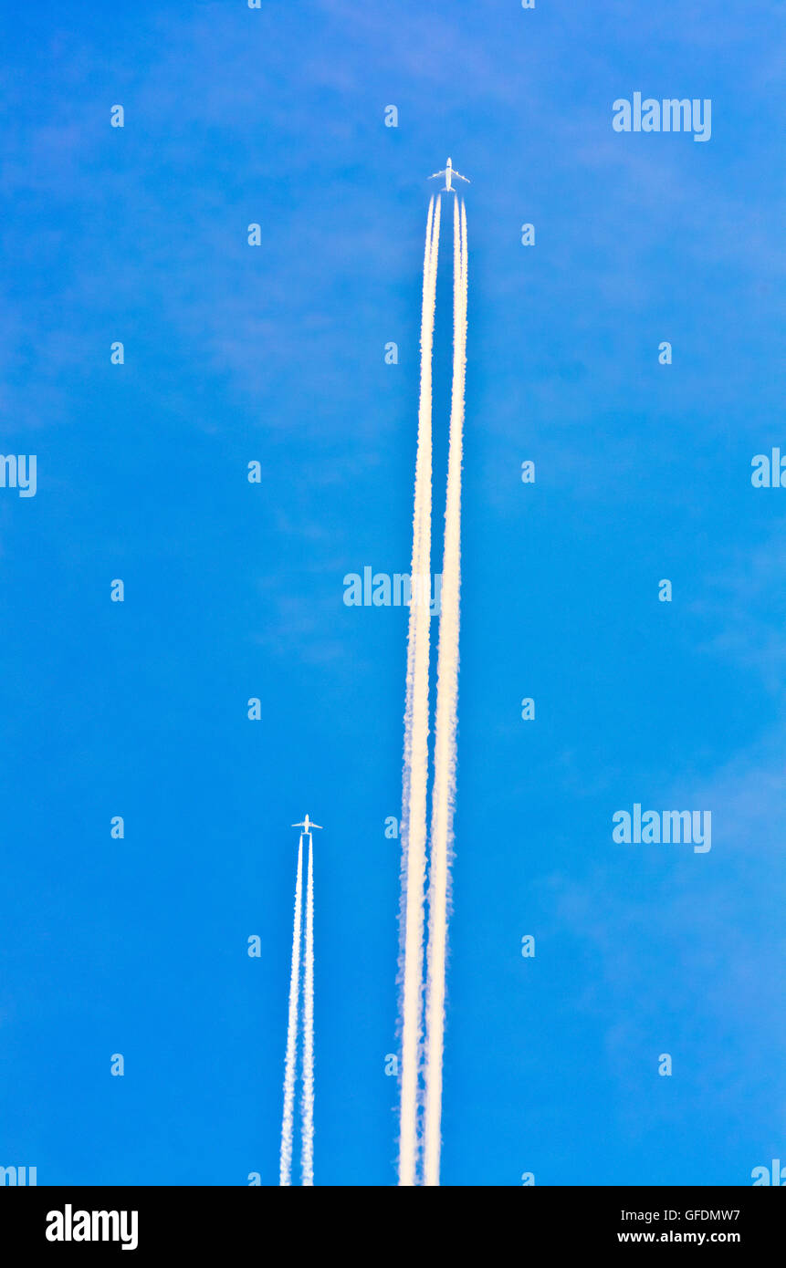 2 planes in the sky , contrail, contrails, Germany, , Stock Photo