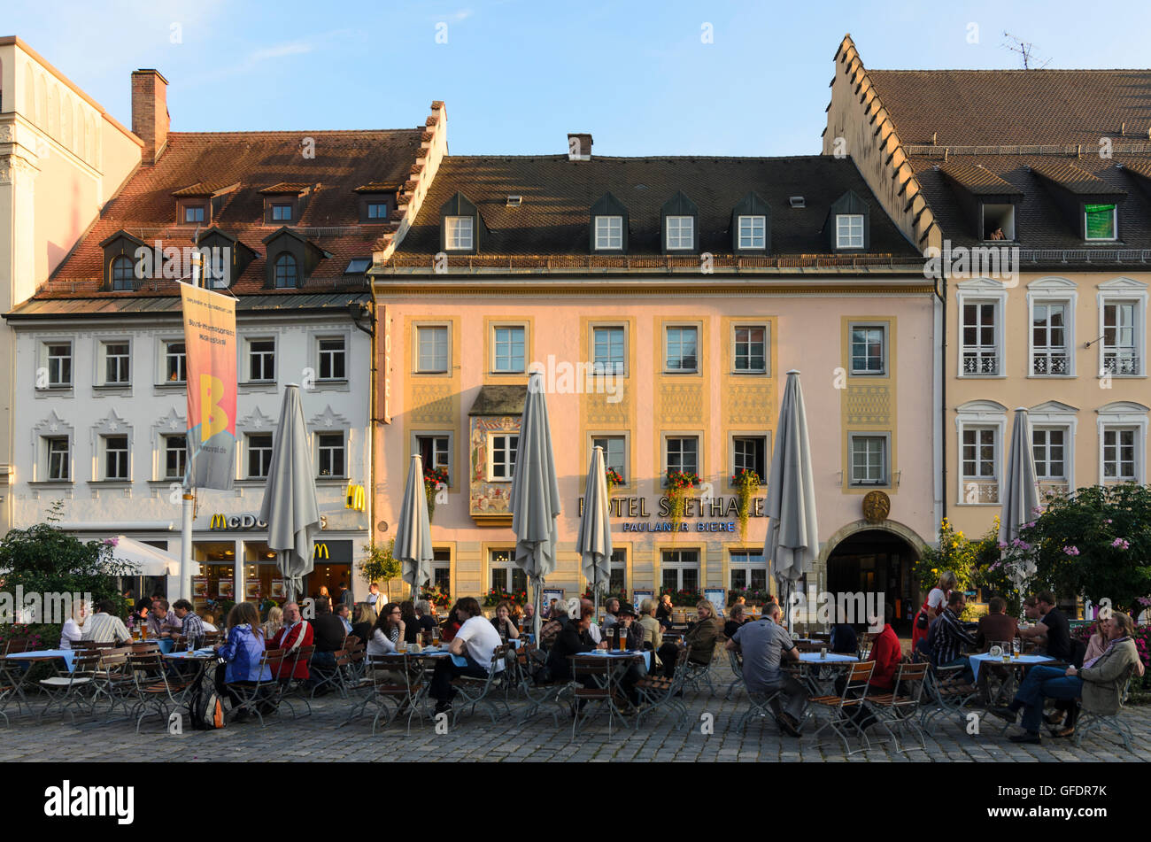 Straubing: square Theresienplatz, Germany, Bayern, Bavaria, Niederbayern, Lower Bavaria Stock Photo