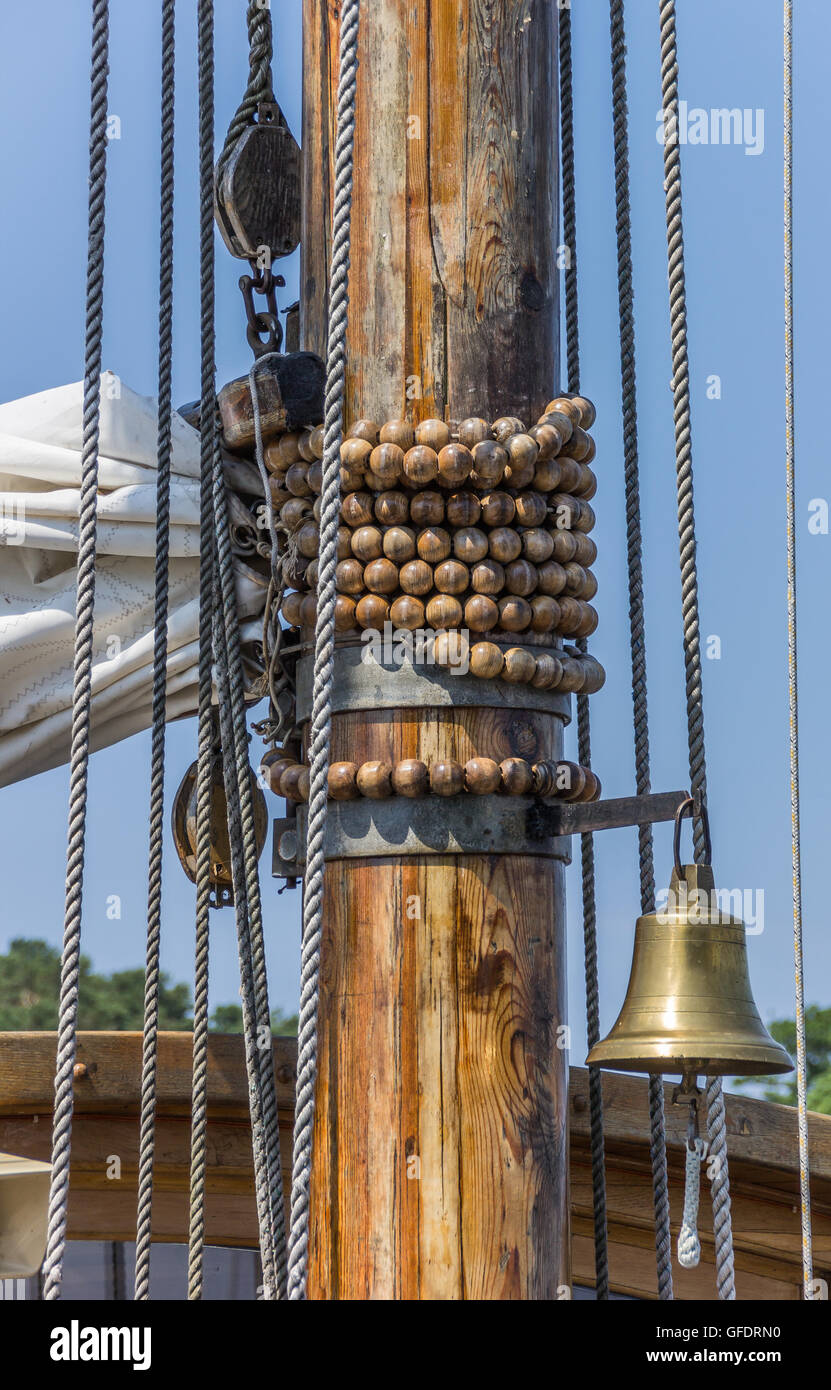 Mast and bell of an old sailboat on the Curonian Spit, Lithuania Stock Photo