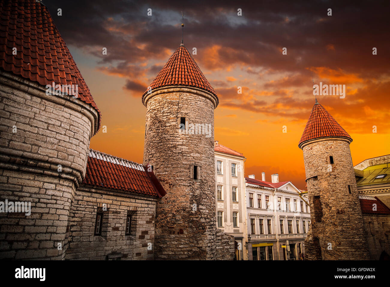 Guard towers of Viru Gate in Tallinn - Estonia Stock Photo