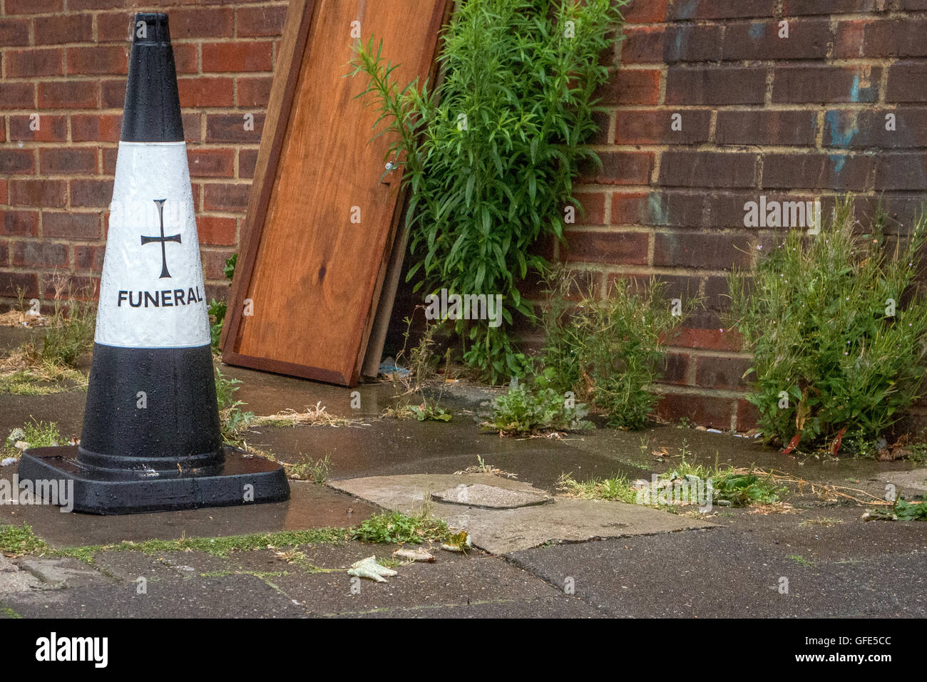 A funeral bollard seen on the streets of Brighton. Stock Photo
