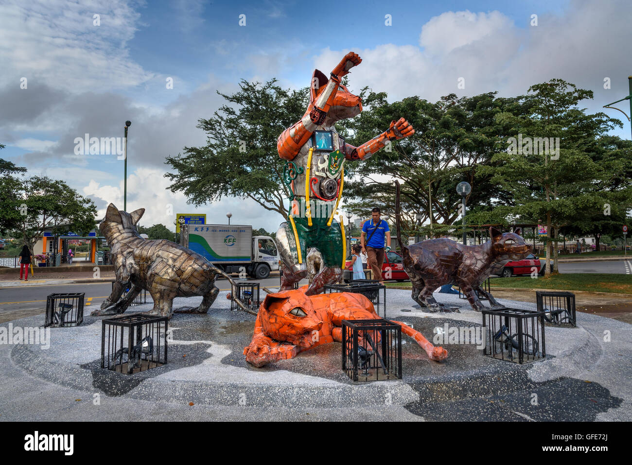 Kuching, Malaysia. Cats monument at center of Kuching. Sarawak. Borneo