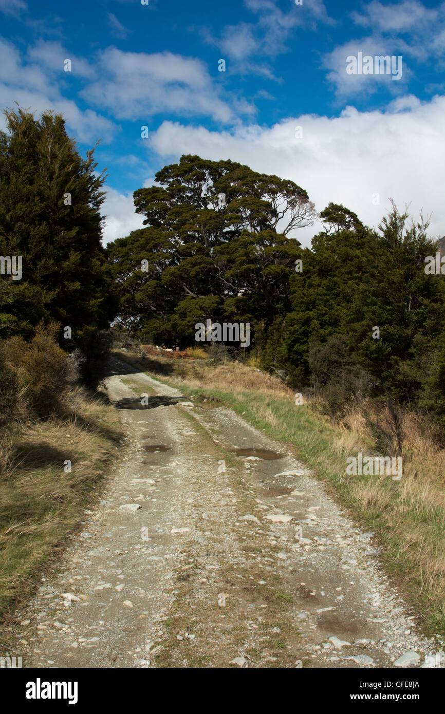 Four-Wheel-Track along the Upper Mavora Lake in the Southern Alps in New Zealand. Stock Photo