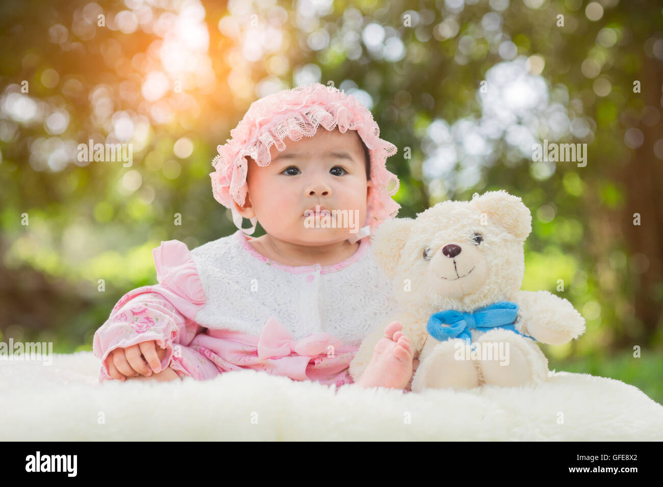 happy smiling cute little girl child outdoors in summer day Stock Photo ...