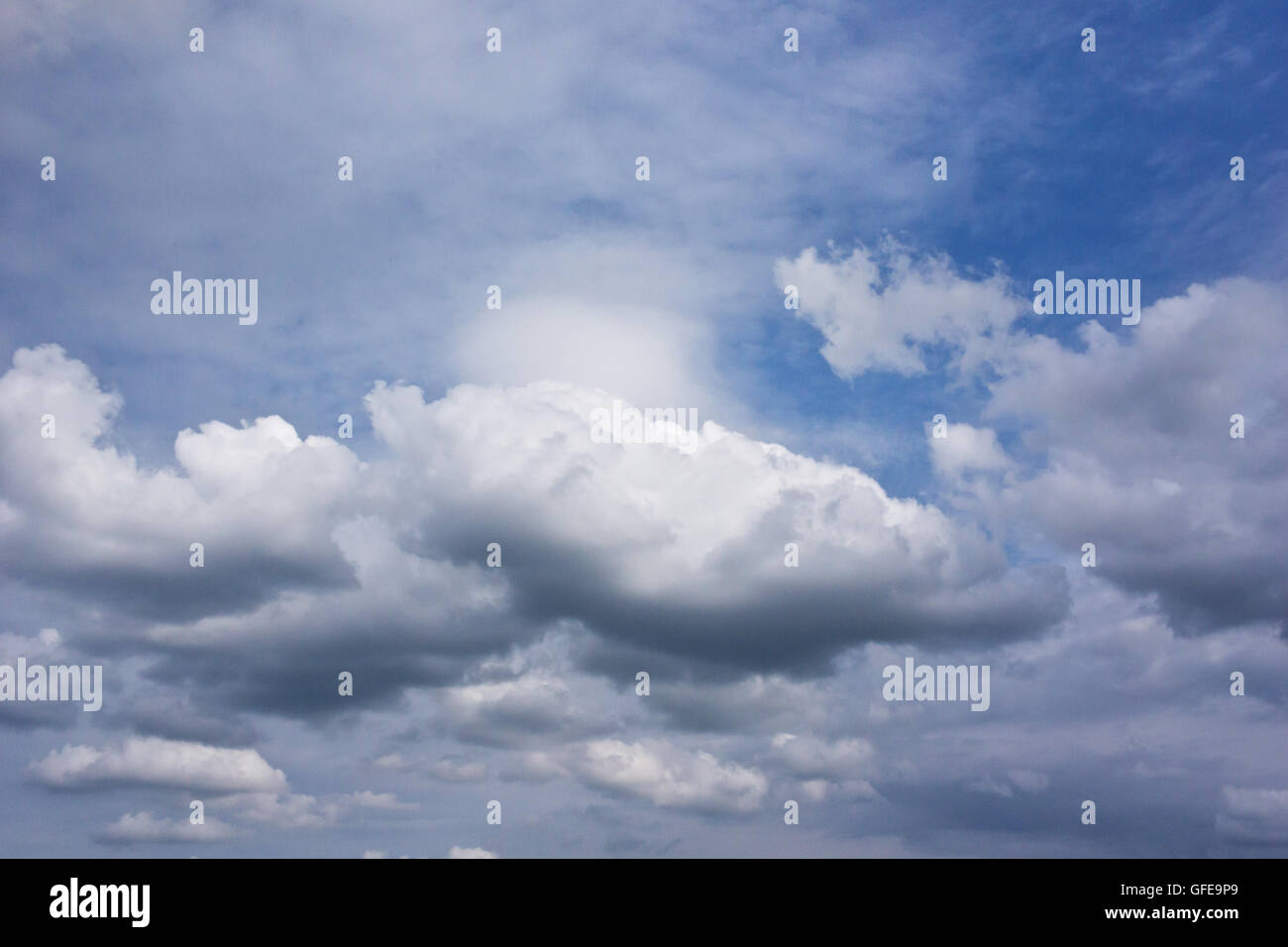blue summer sky with white cumulus and cirrus clouds Stock Photo - Alamy