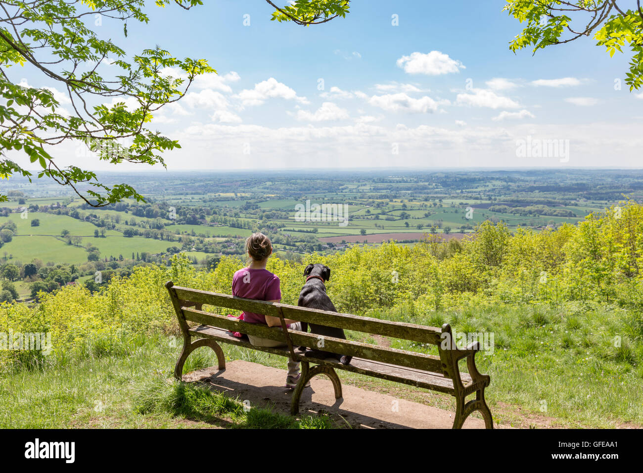 Looking south west across the Severn Vale from Stinchcombe Hill near Dursley, Gloucestershire, England, UK Stock Photo