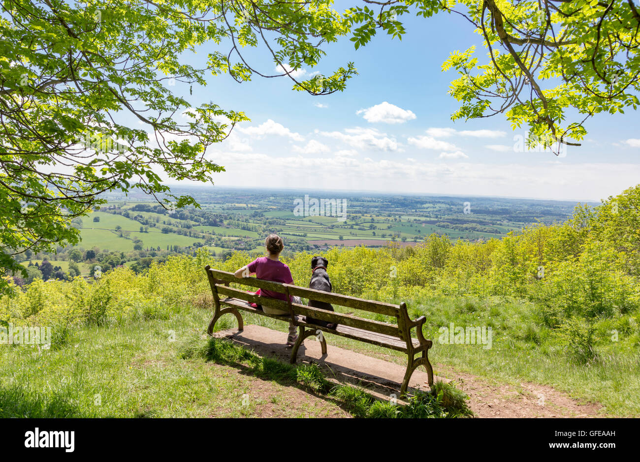 Looking south west across the Severn Vale from Stinchcombe Hill near Dursley, Gloucestershire, England, UK Stock Photo