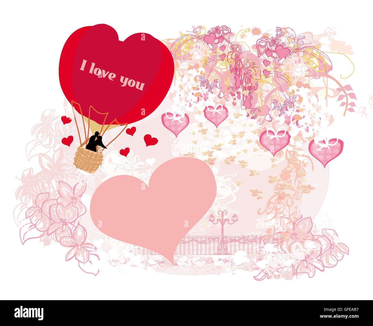 Hot Air Balloon - Valentine card Stock Photo
